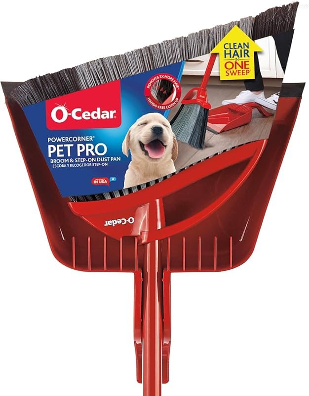 O-Cedar Pet Pro Broom with Step-On Dustpan for Outdoor Sweeping and Pe