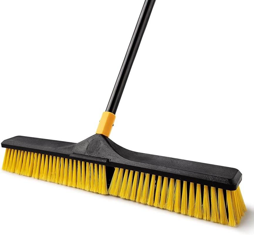 Yocada 24 Inch Push Broom with Long Handle and Stiff Bristles for Outd