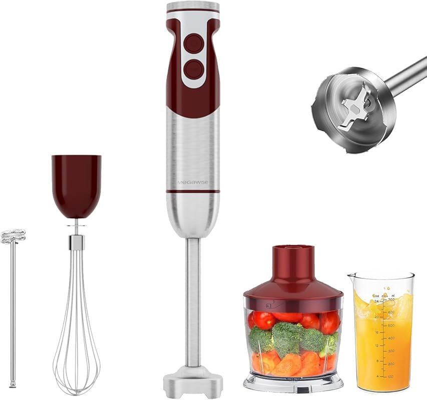 MegaWise 5-in-1 Immersion Blender Set with Variable Speed, Includes Chopper, Whisk, and Frother