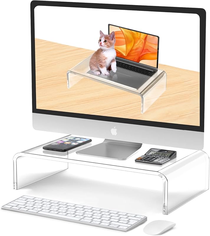 Clear Acrylic Monitor and Laptop Stand Riser for Desk, Minimalist iMac