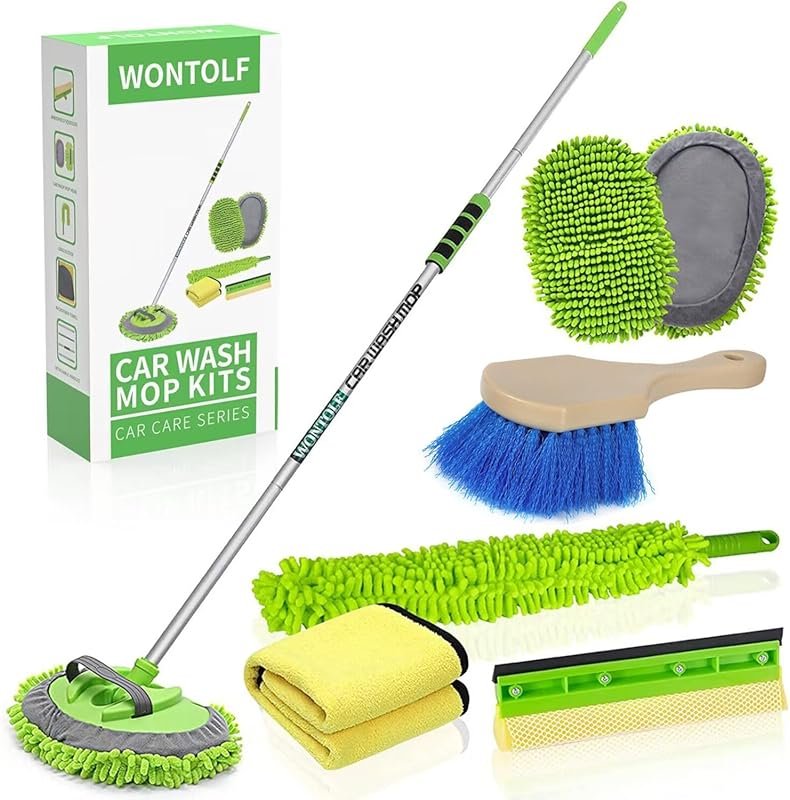 Wontolf 62-Inch Car Wash Scrub Brush Kit with Microfiber Mitt, Squeege