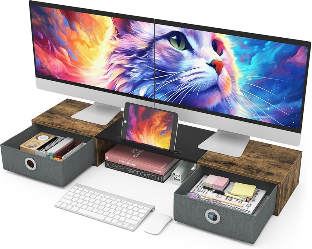 WESTREE dual monitor stand riser with two drawers extra large storage