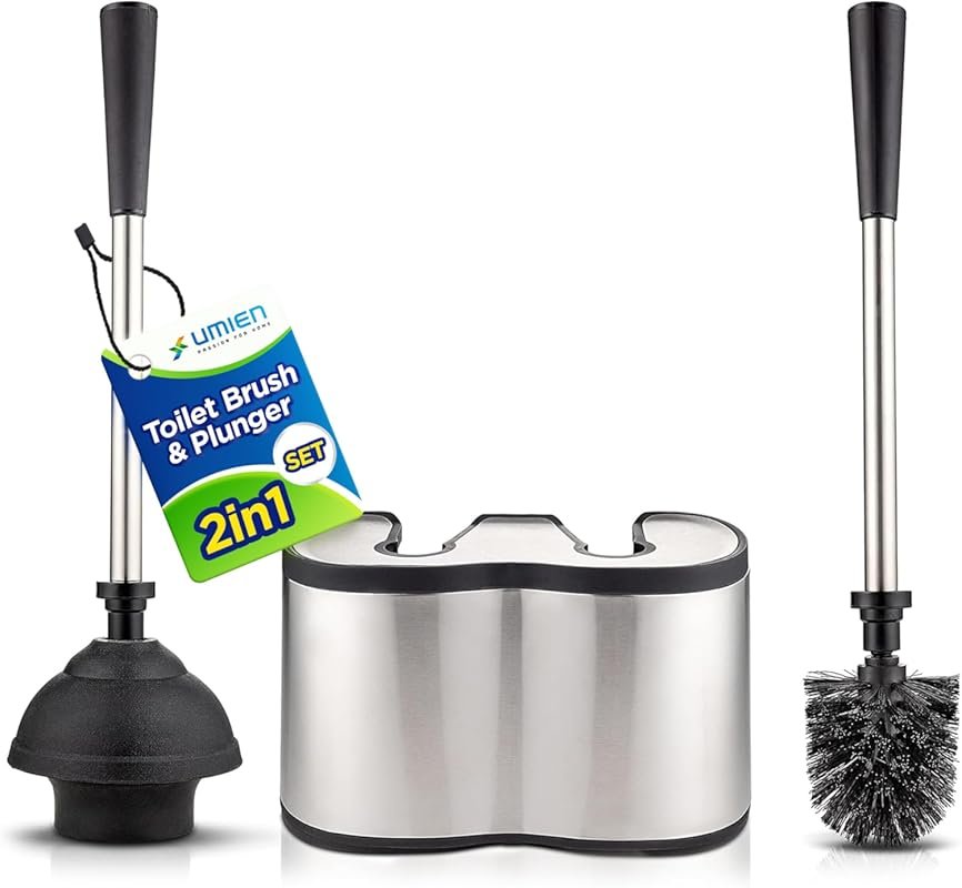 UMIEN Stainless Steel Toilet Brush and Plunger Set
