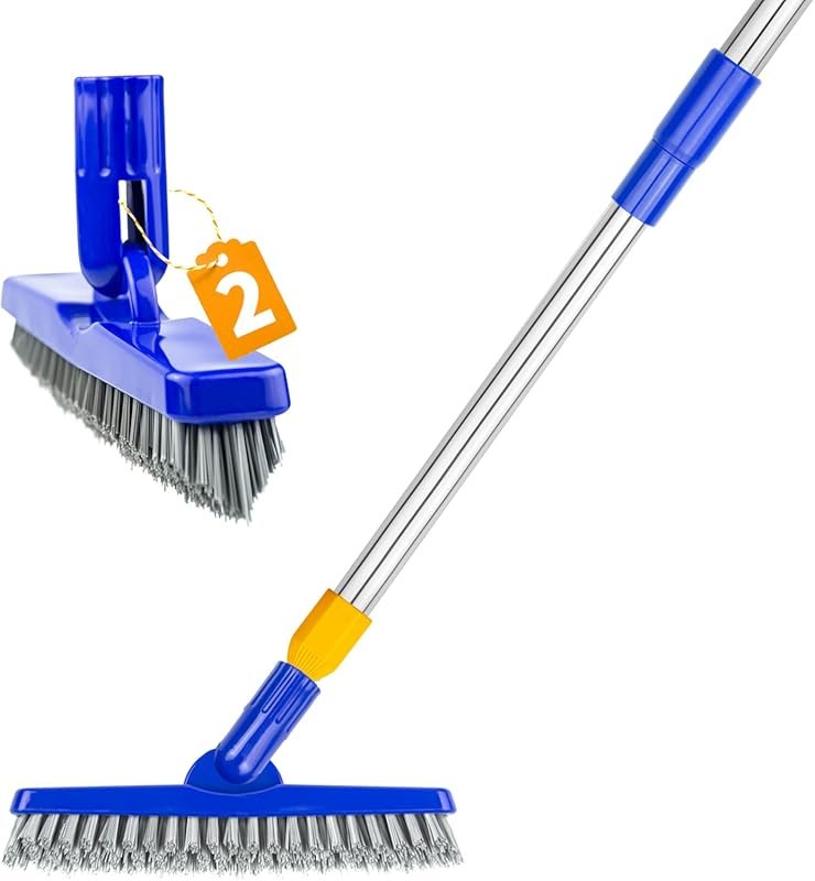 ITTAHO 2-Pack Grout Scrub Brush with Extendable Long Handle, Swivel V-