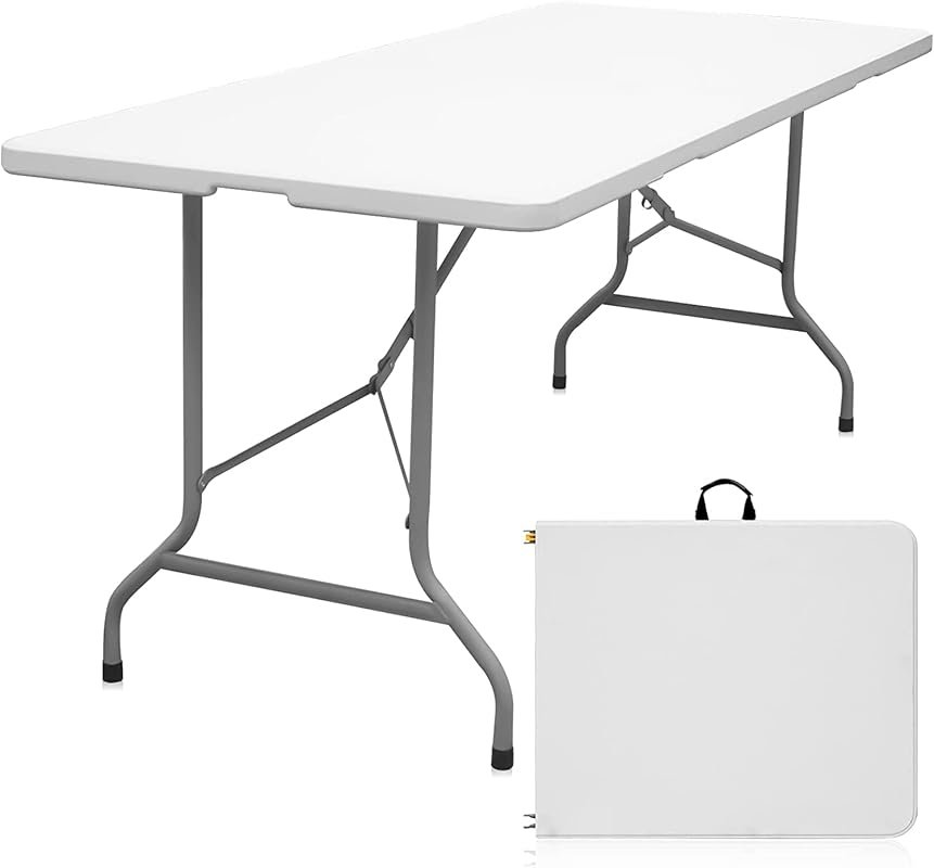 Folding Table 6ft Portable Heavy Duty Plastic Fold-in-Half Utility Fol