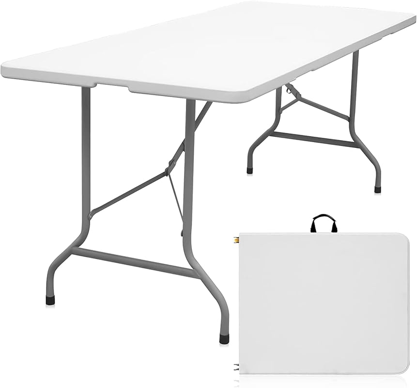 Folding Table 6ft Portable Heavy Duty Plastic Fold-in-Half Utility Fol