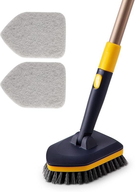 Yocada 2-in-1 Shower Scrub Brush with Telescopic Handle, Stiff Bristle