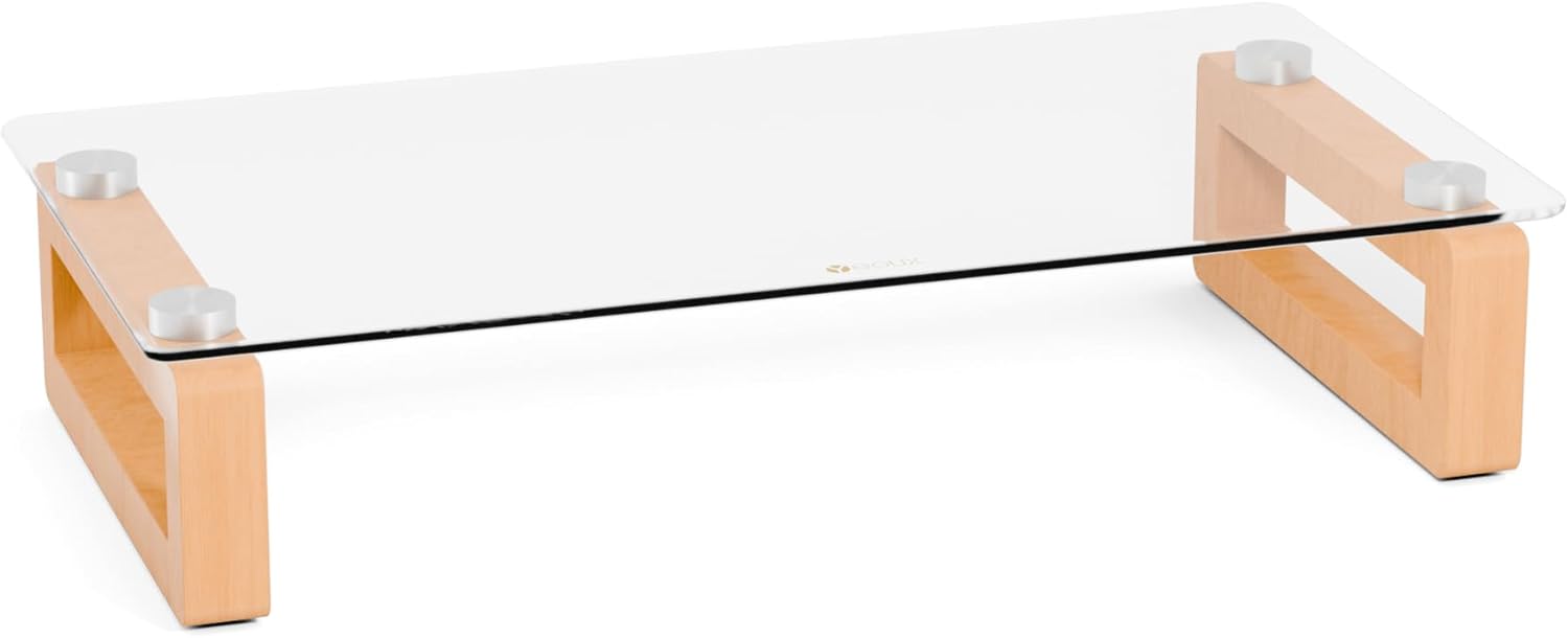 YEOUX Clear Floating Monitor Riser with Natural Wood Base Multipurpose