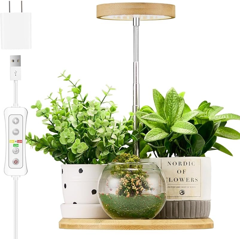 Bamboo Mini LED Grow Light for Indoor Plants, Height Adjustable with A