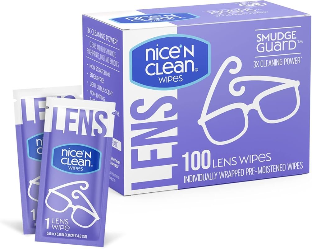 Nice 'n Clean SmudgeGuard Lens Cleaning Wipes for Glasses, 100 Count, 