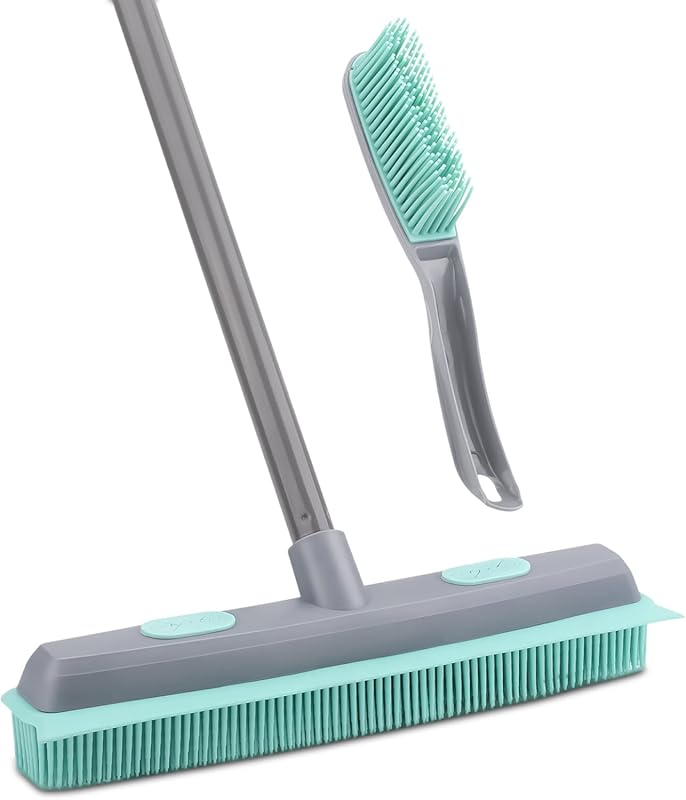 Conliwell rubber broom carpet rake for pet hair with squeegee and port