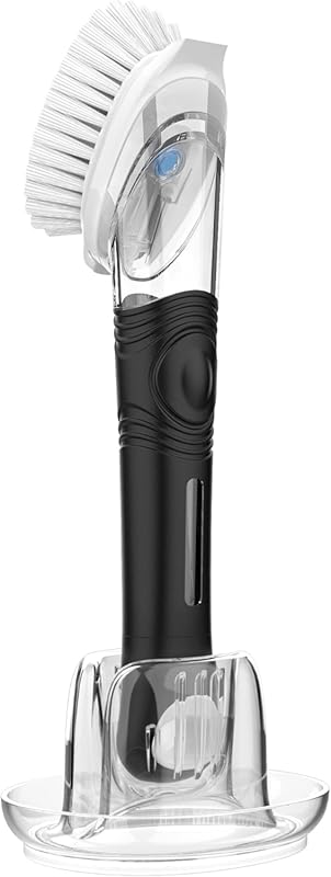 MR.SIGA Soap Dispensing Scrub Brush and Holder Set for Dishes, Pots, a