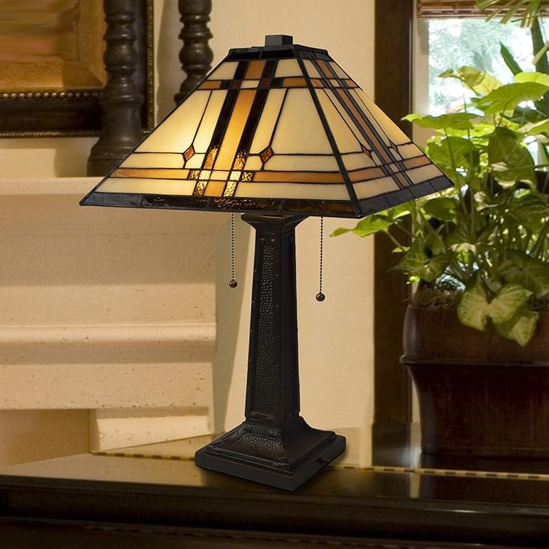 Lavish Home Tiffany-Style Table Lamp – Mission-Design Art Glass Lighti