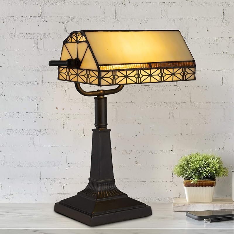 Lavish Home Tiffany-Style Bankers Lamp - Vintage-Looking Mission-Style