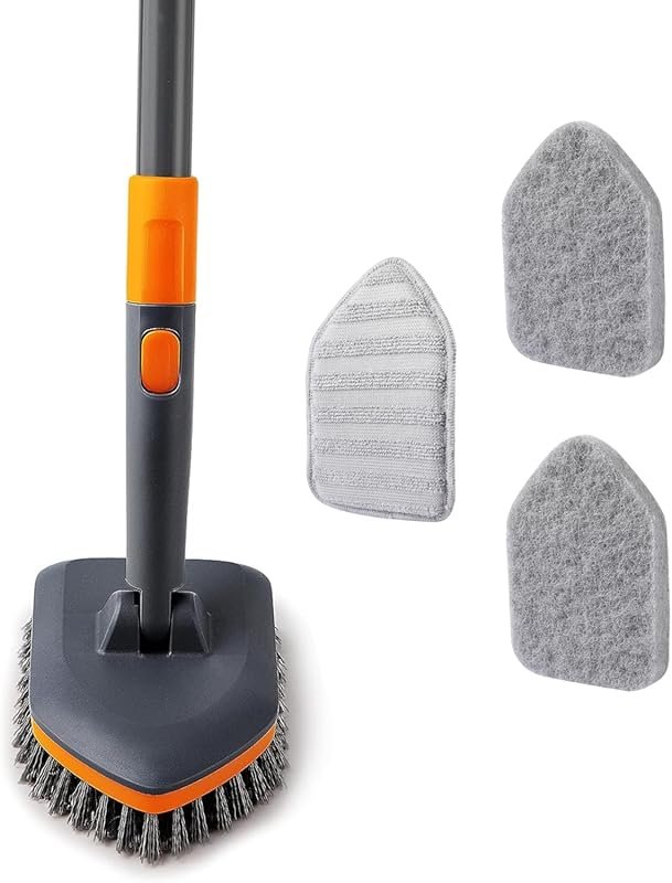 Shower Scrub Brush with 56-Inch Extendable Handle and 3 No-Scratch Cle