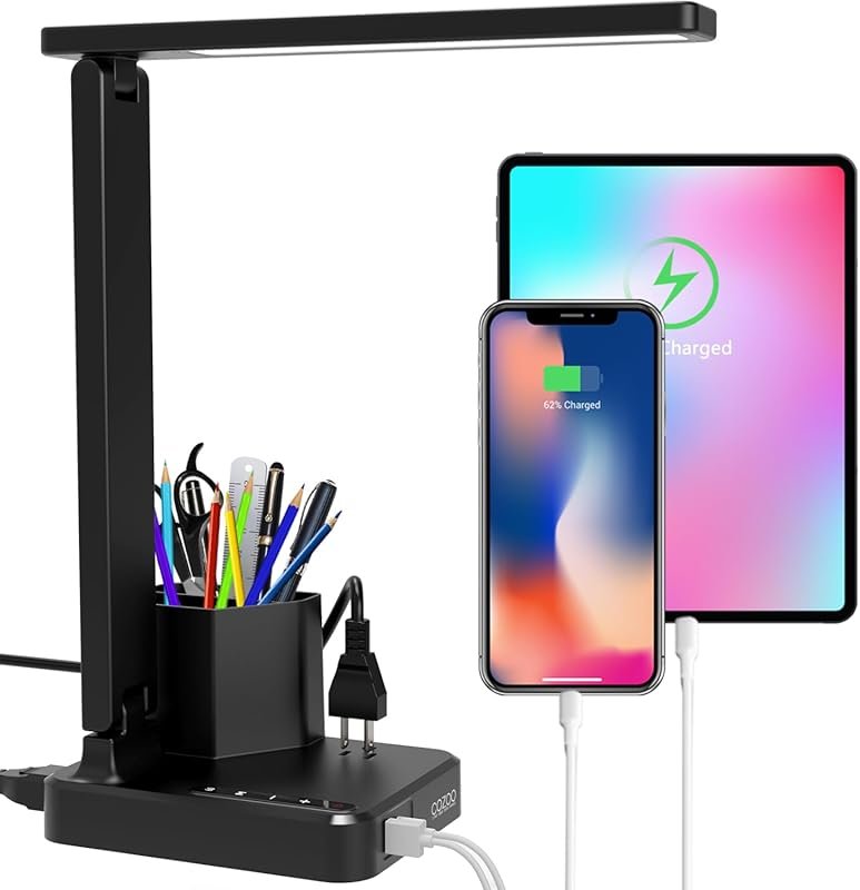 Cozoo LED Desk Lamp with USB Charging Ports and Dimmable Features for 