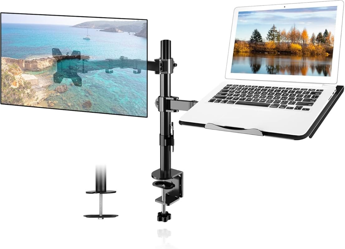 Suptek adjustable monitor arm with laptop tray fits 13 to 32 inch scre