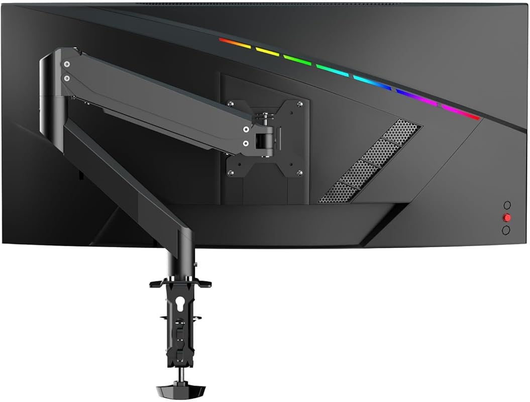 Gas spring single monitor arm, 32-inch, swivel tilt rotation, clamp an