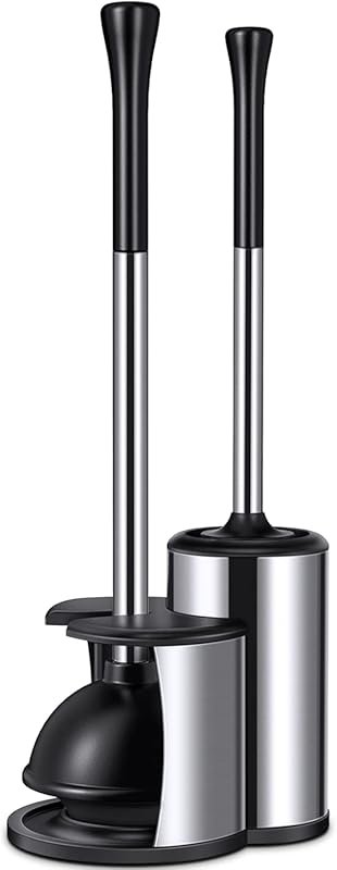 Discreet Hideaway Toilet Plunger and Bowl Brush Set
