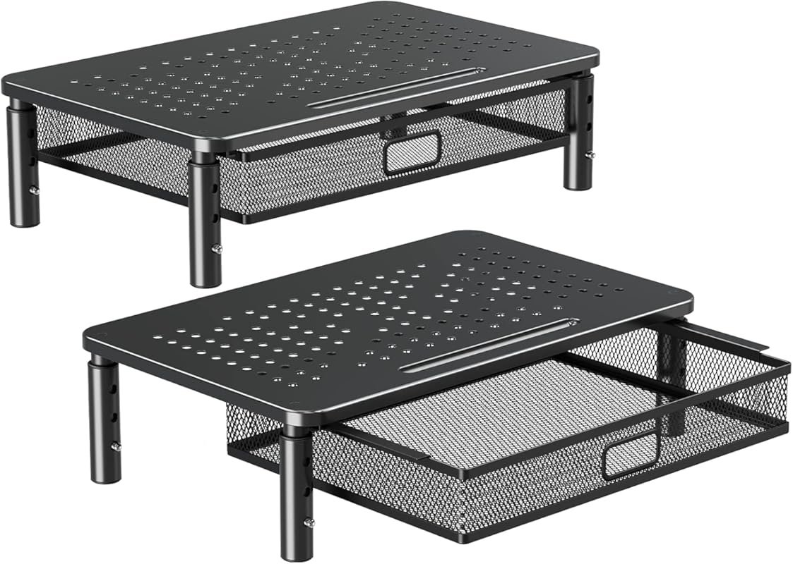 ELIVED 2 pack metal monitor stand riser with drawer three height adjus
