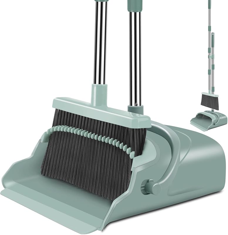Kelamayi broom and dustpan set, large upright stiff broom with long ha