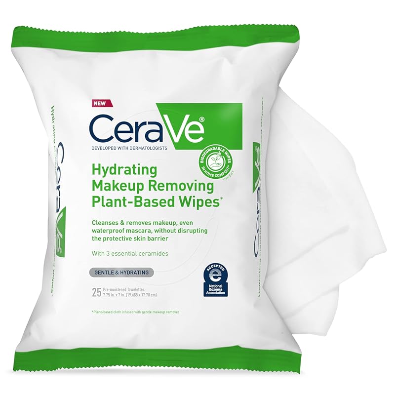 CeraVe Makeup Remover Face Wipes, Biodegradable Plant-Based Cleansing