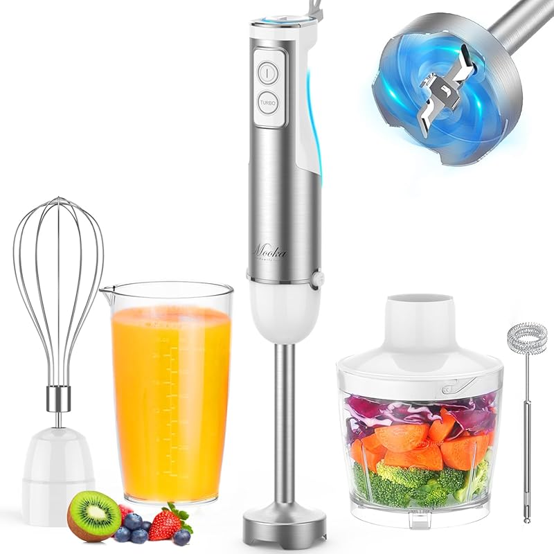 MOOKA FAMILY 5-in-1 Immersion Blender Set with 1100W Motor, 12 Speeds,