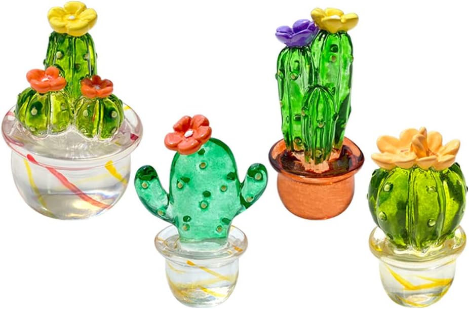 4PCS Handmade Mini Resin Cactus Figurines for Home Office Desk and Car