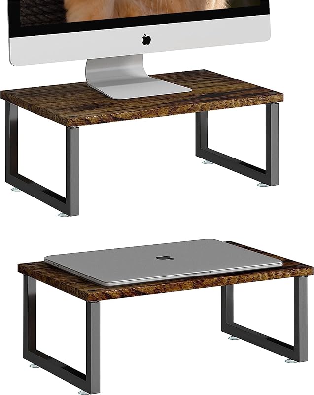Two-pack wood monitor stand risers, desk storage organizers for laptop
