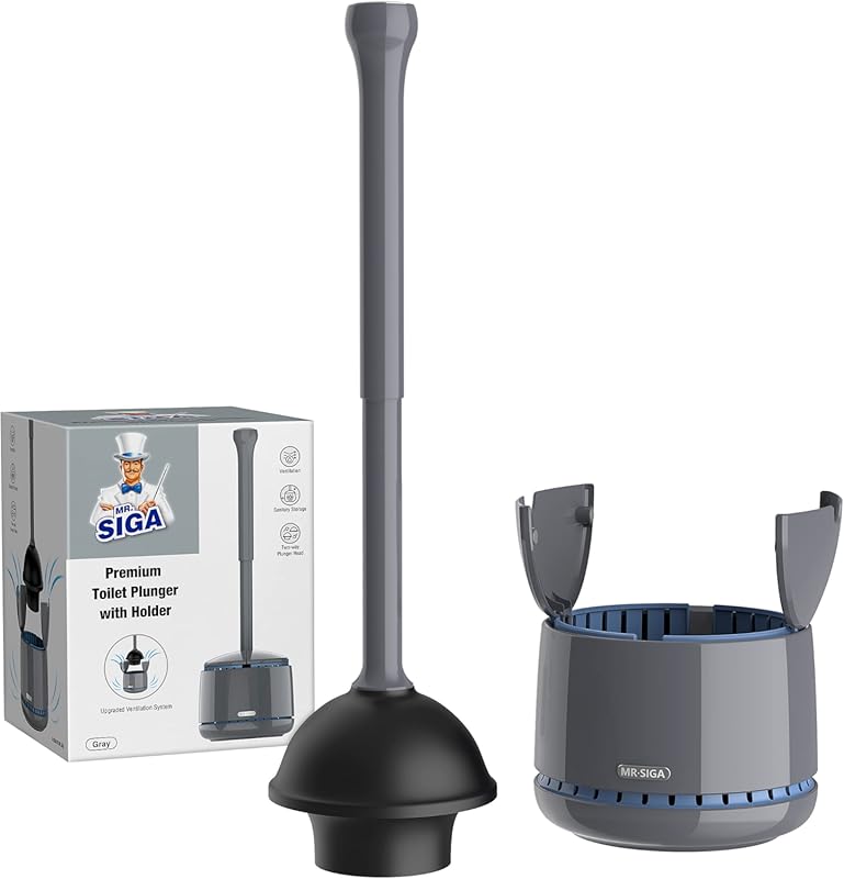 MR.SIGA Heavy-Duty Toilet Plunger with Sturdy Handle and Holder for Ef