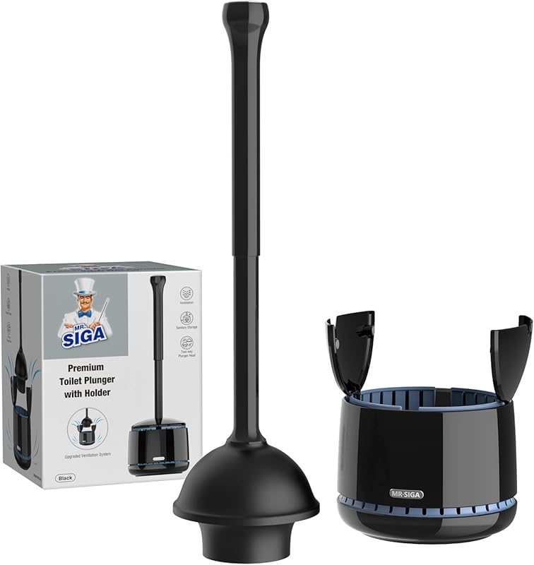 MR.SIGA Heavy Duty Toilet Plunger with Holder for Effective Home Bathr
