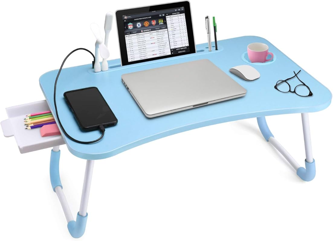 Slendor Foldable Lap Desk with Storage Drawer and Tablet Slot for Bed