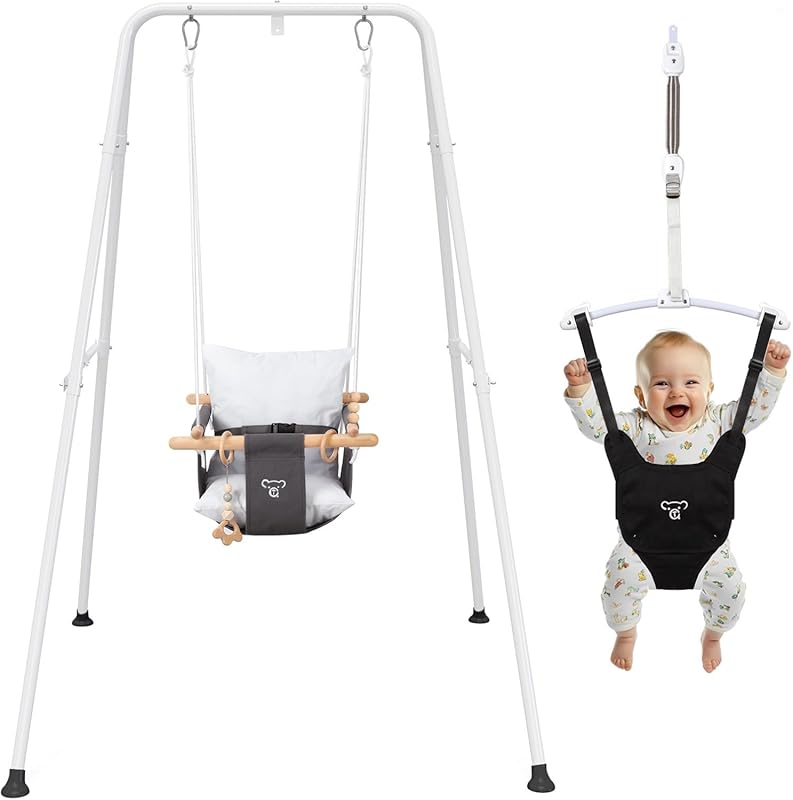 2-in-1 Baby Jumper and Swing with Foldable Stand for Indoor and Outdoo