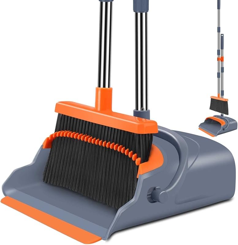 Kelamayi self-cleaning broom and dustpan set with teeth, stand-up broo