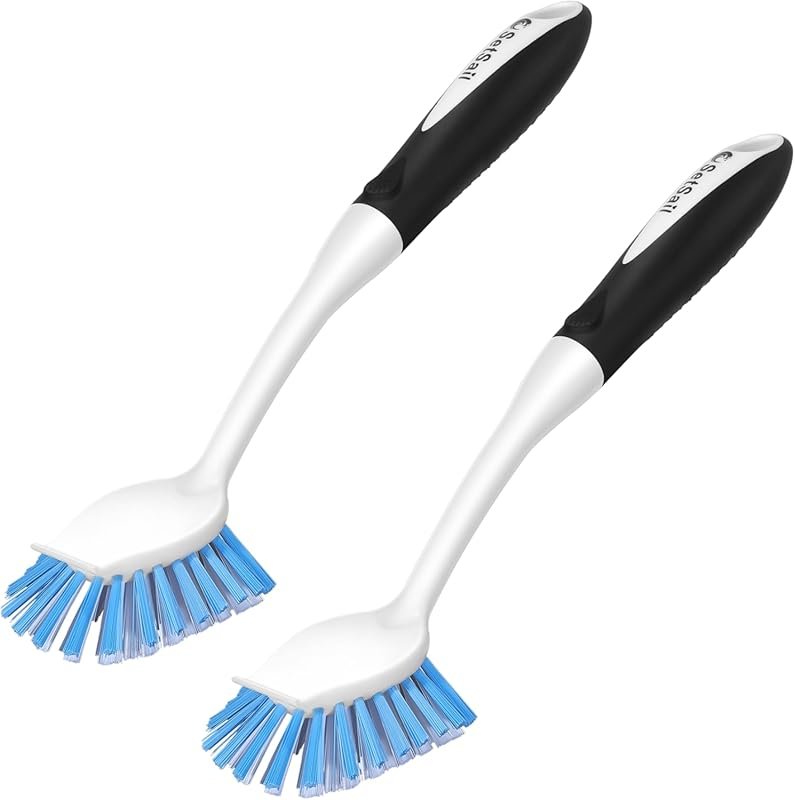 SetSail 2-Pack Dish Scrub Brushes with Handles, Stiff Bristles and Bui