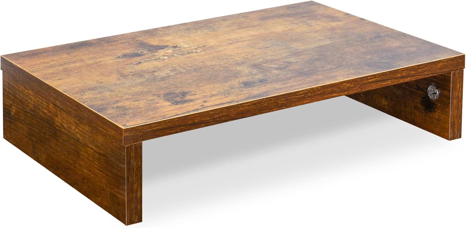 TEAMIX 14.2-inch rustic brown wood monitor stand riser with storage fo