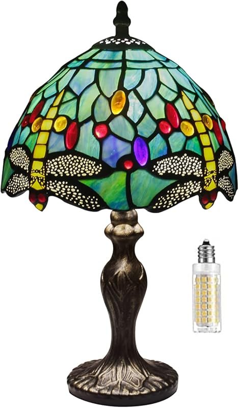 MIAOKE Stained Glass Table Lamp,Stained Glass Crystal Bead Style Table
