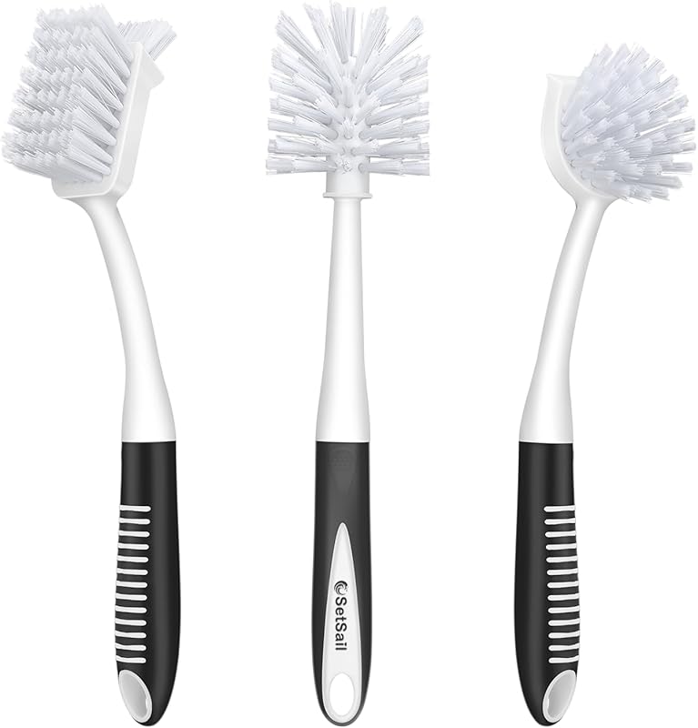 SetSail Dish Scrub Brush Set with Bottle Brush, Long Handles, and Scra