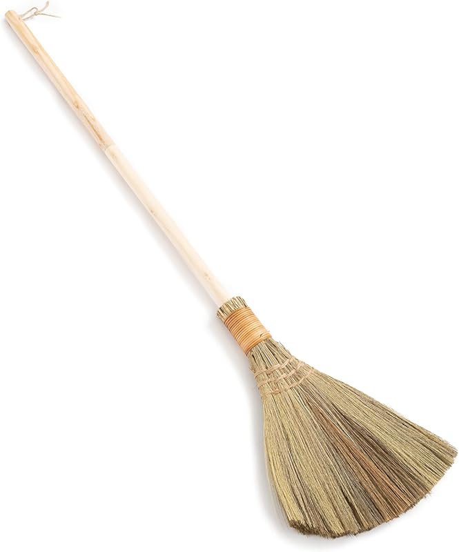 Vietnamese Natural Whisk Broom with Long Handle for Gentle Sweeping an