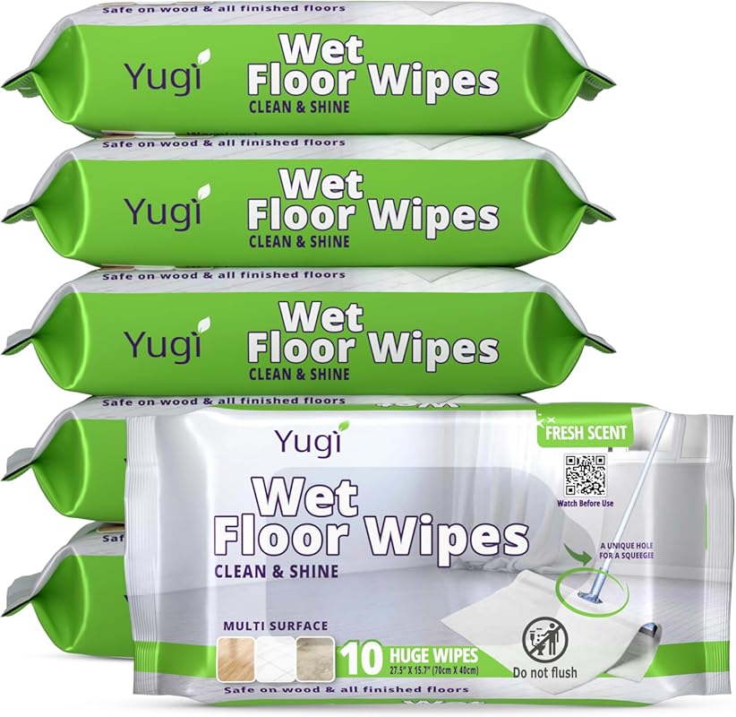 Yugi XXL Wet Floor Wipes for Multi-Surface Cleaning, 60 Extra Thick Wi