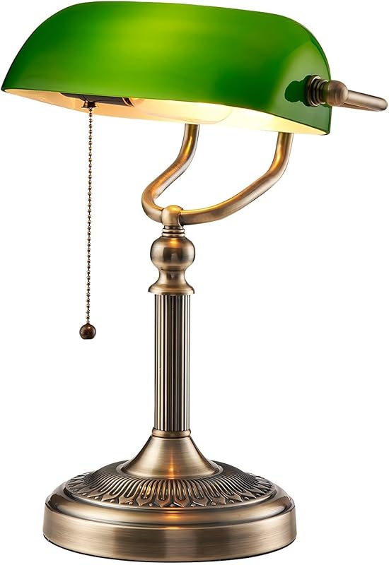 Newrays Green Glass Bankers Desk Lamp with Pull Chain Switch Plug in F