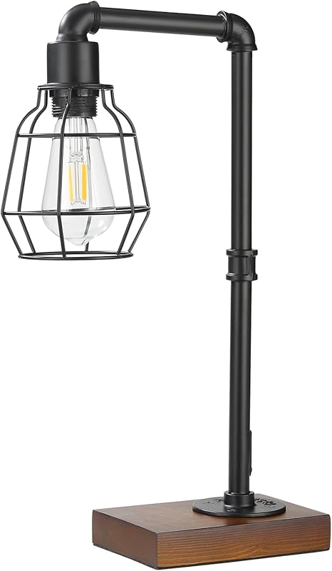 Industrial Steampunk Table Lamp with Edison Bulb, Metal Design and 800