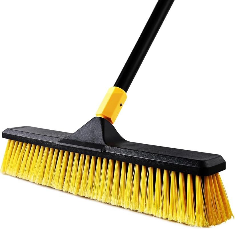 Yocada 18-inch heavy-duty push broom with stiff bristles for fine dust