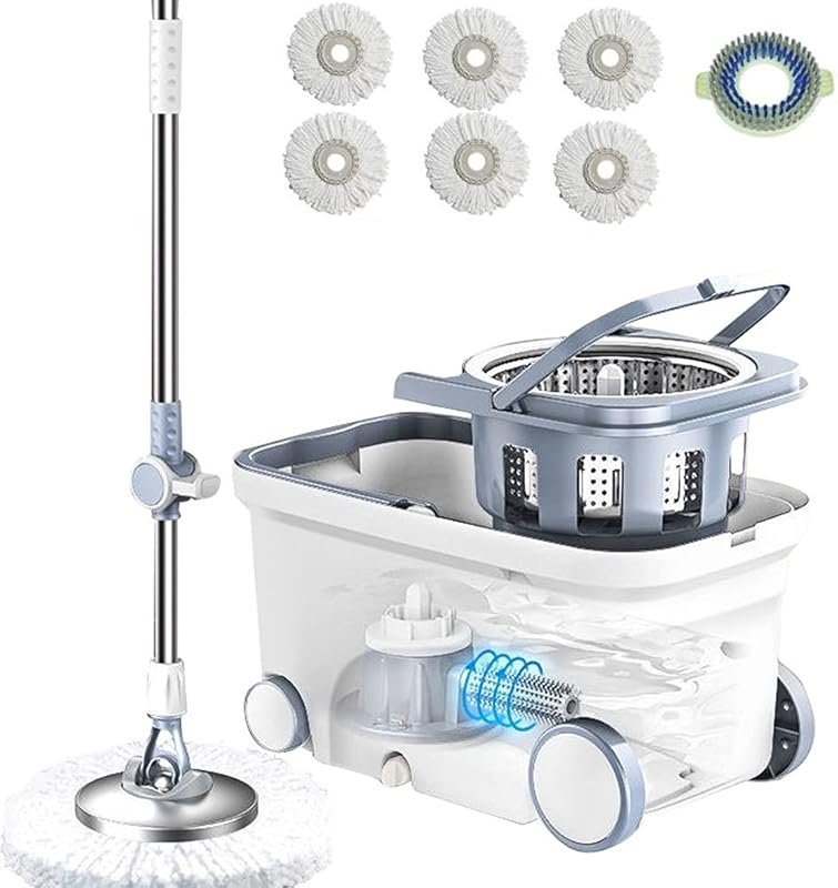 Deluxe 360 Spin Mop and Bucket System with 6 Microfiber Replacement He