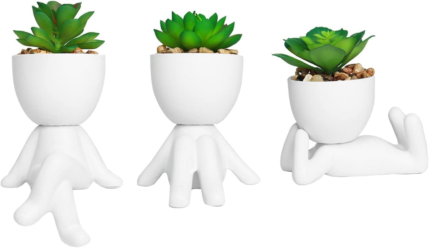 3-Piece Faux Succulent Plants for Office Desk Aesthetic Decor in White