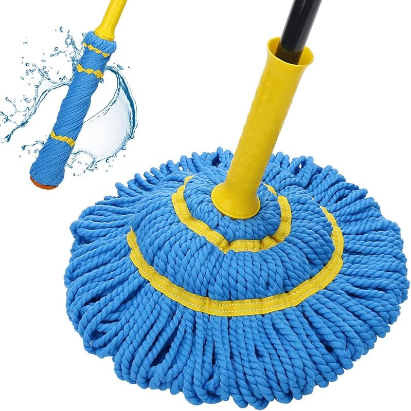 Self-wringing microfiber twist mop with 57-inch long handle for hardwo