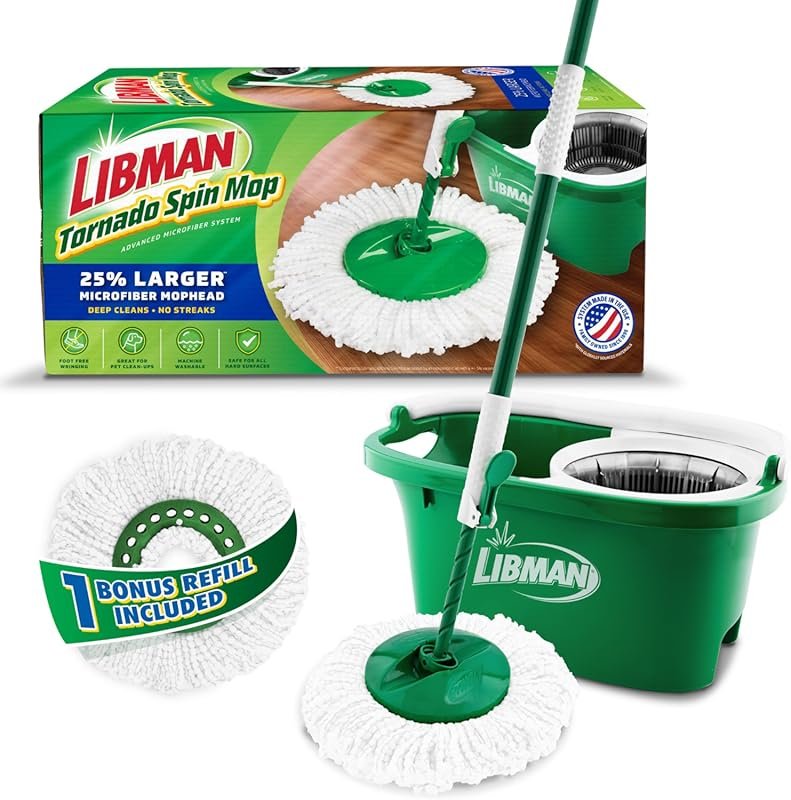 Libman Tornado Spin Mop System with Wringer, Includes 1 Refill and 2 T