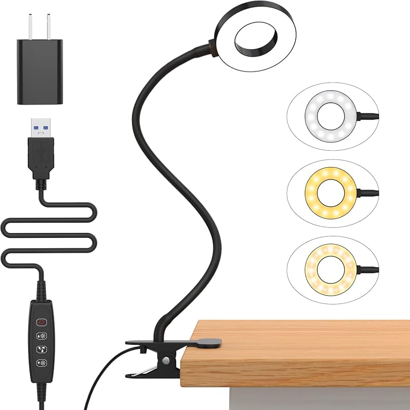 iZELL LED Clip-On Desk Lamp with 3 Color Modes and Flexible Arm for Ki