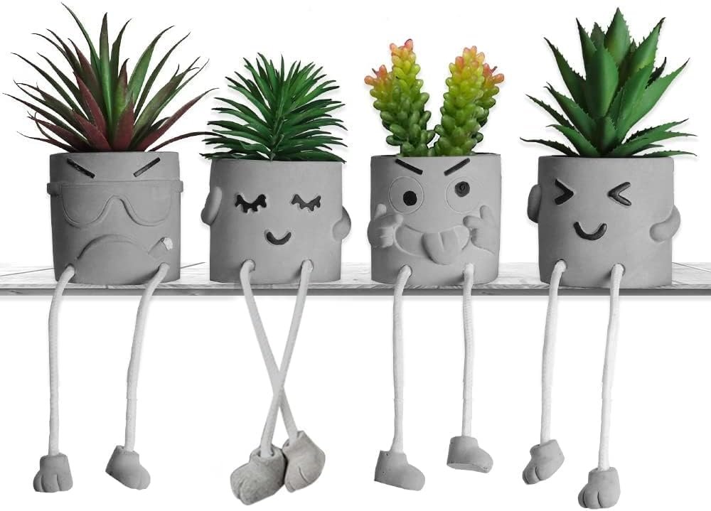 MAKHOT Artificial Succulents Potted Plant Set, Faux Succulents Office