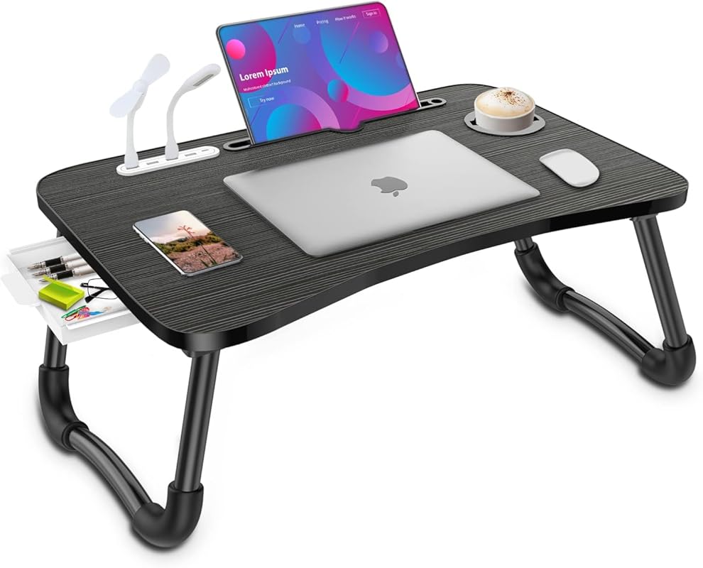 Zapuno Foldable Laptop Desk Tray with USB Ports and Storage for Bed or Couch